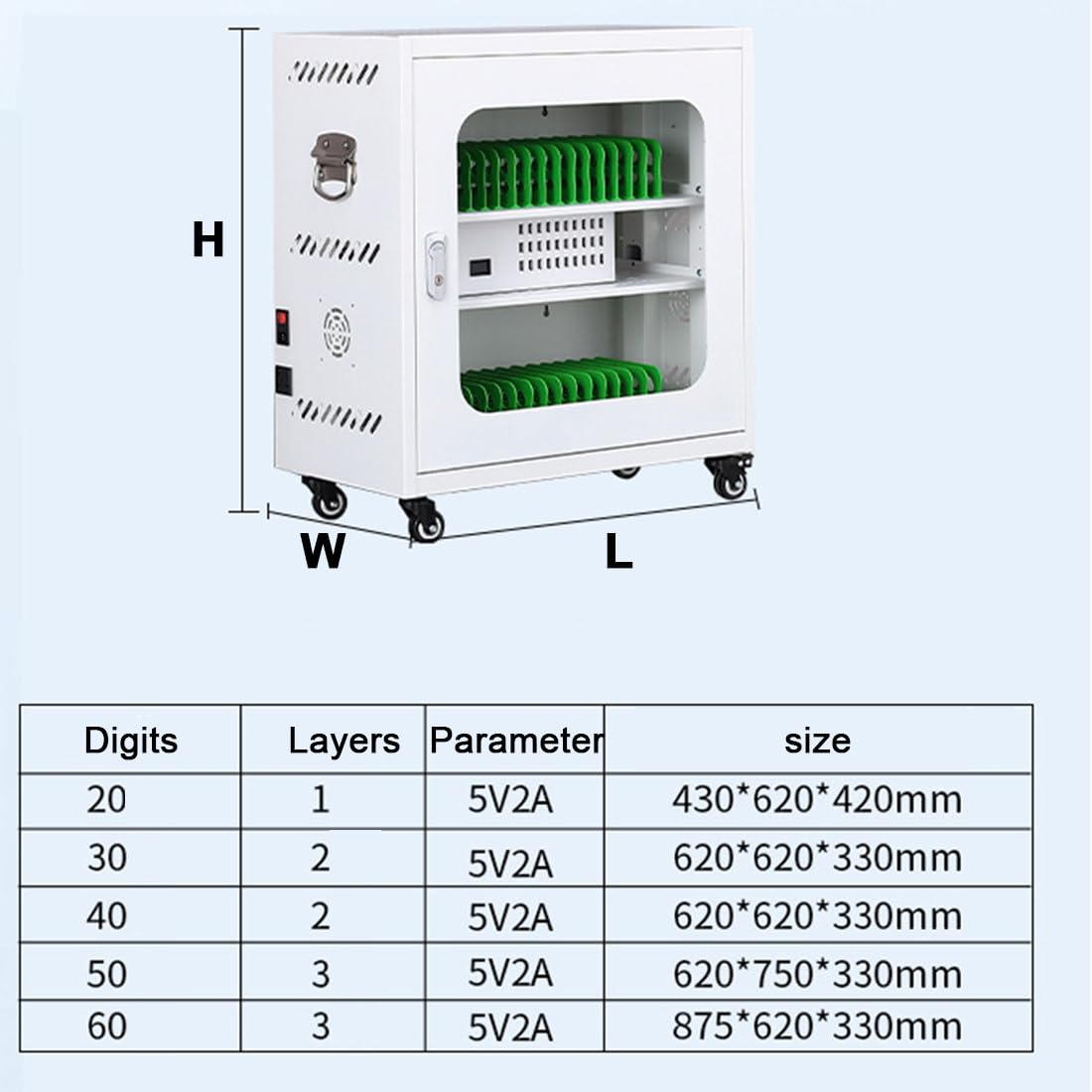 Armoire De Charge Mobile 30 Slots 12-60 Emplacements De Charge avec Verrouillage électrique