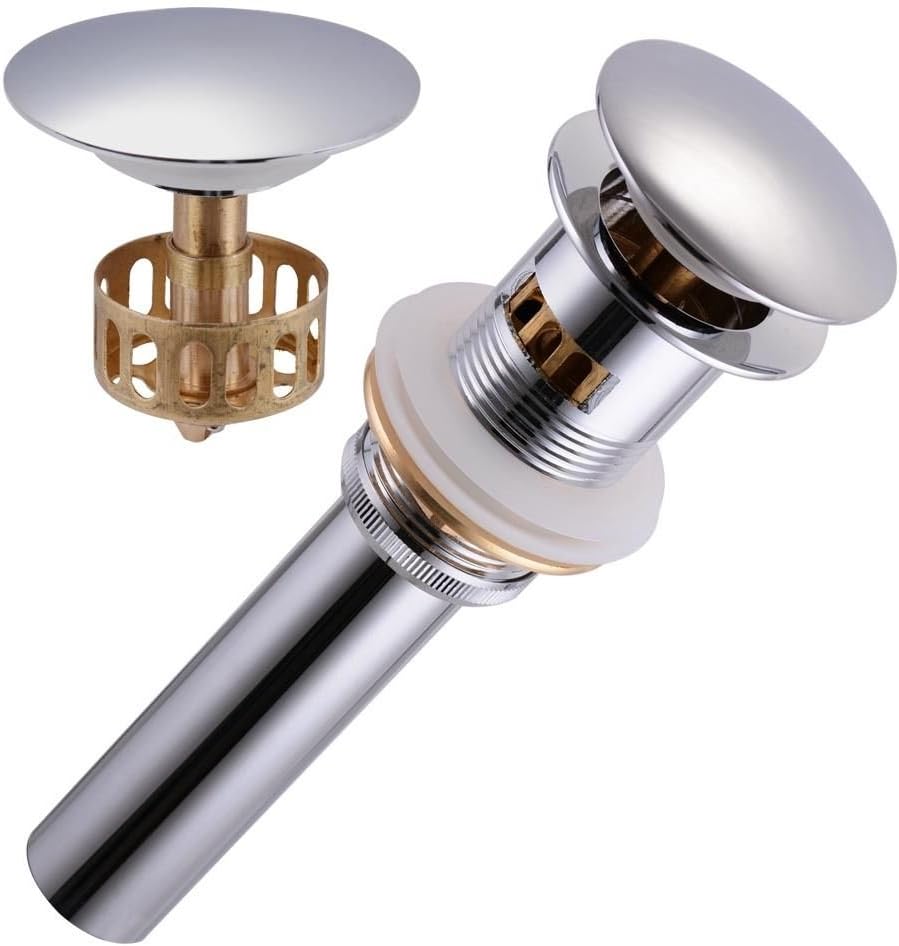 Home Bathroom This lavatory sink Polished Chrome Push button Style Pop Up Drain with Overflow & Tray is Constructed From Heavy And Genuine Solid Brass Vessel Basin Sink Pop Up Chrome