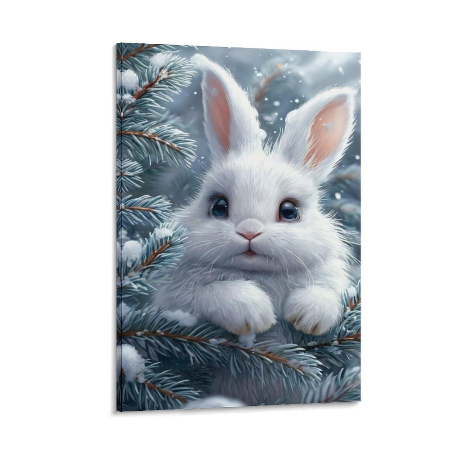 DHBANEIOK Cute White Rabbit Poster Artwork Giclee Canvas Prints Modern Wall Art Picture Wall Hanging for Office Gym Living Room Decor 24x36inch(60x90cm)