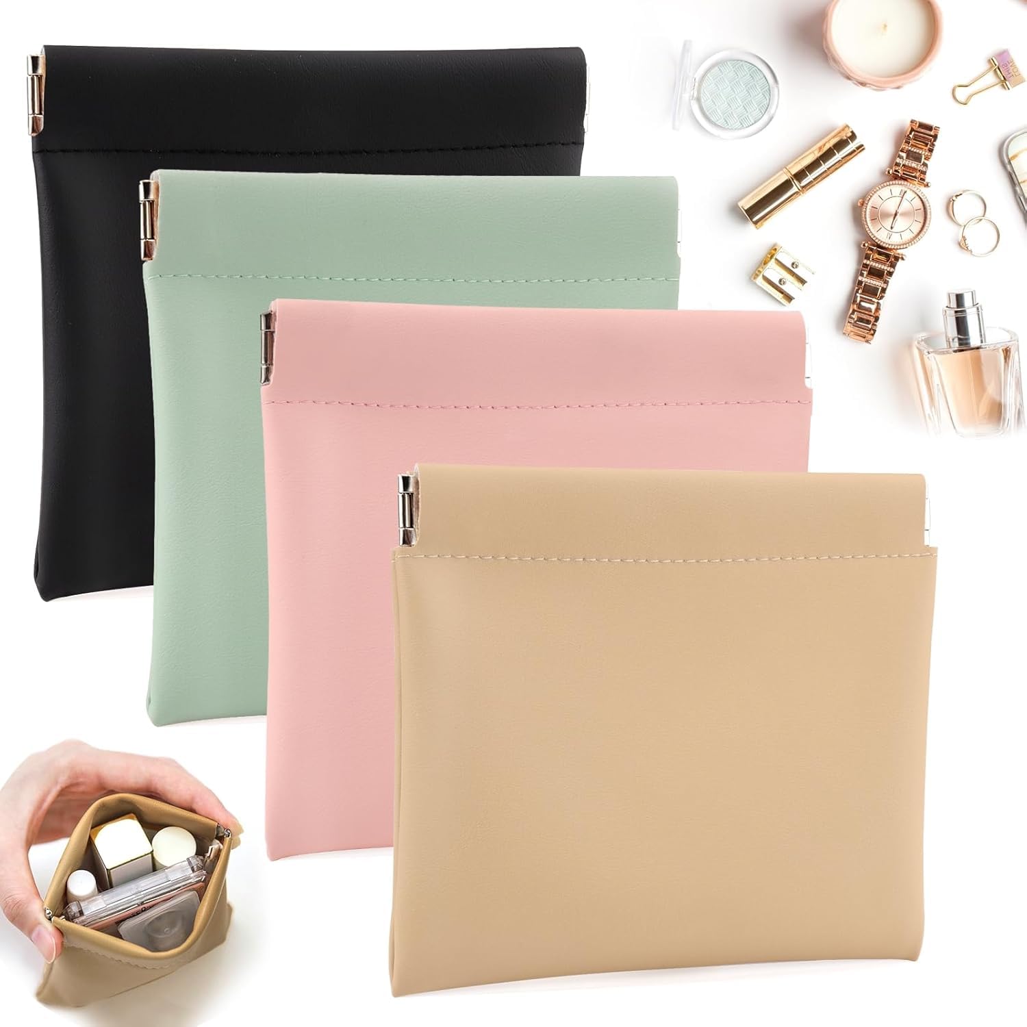 1 PCS Women and Girls Pocket Cosmetic Pouch with Zipper Portable Mini Makeup Bag Organizer for Lipstick Toiletries Travel Storage Small Cosmetic Bag Waterproof Cute Makeup Pouch (Multicolor)-image-35