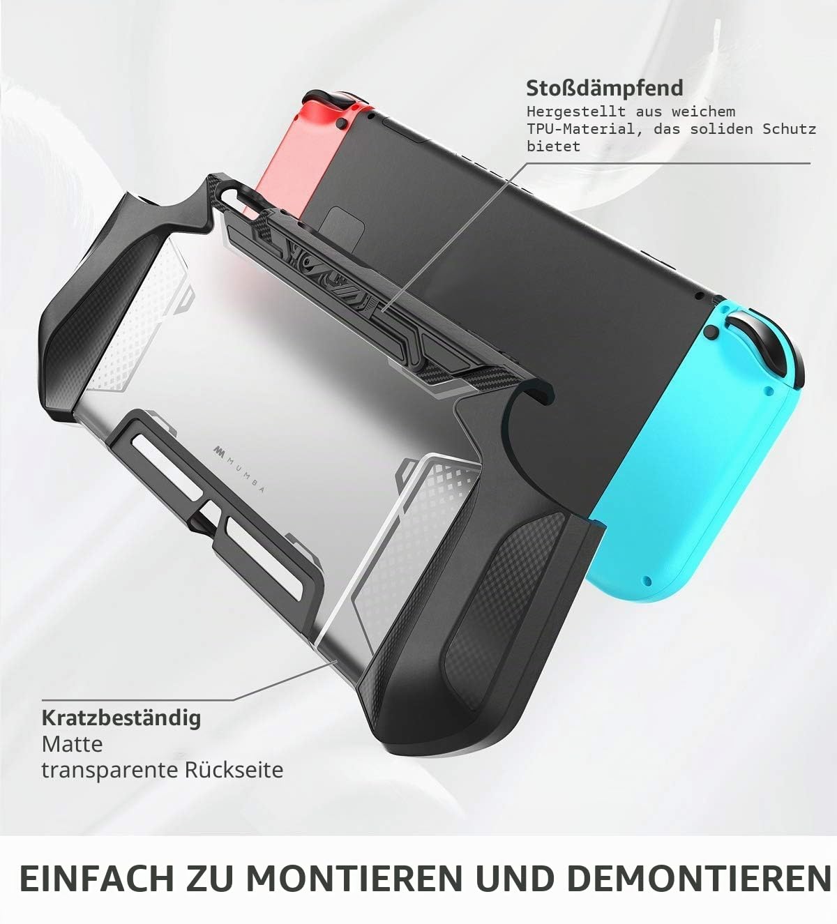 mumba Hülle für Nintendo Switch Robuste Schutzhülle Hybrid TPU Griff Case Cover [Blade Series] Kompatibel mit Nintendo Switch Konsole und Joy-Con Controller (Schwarz), Schwarz