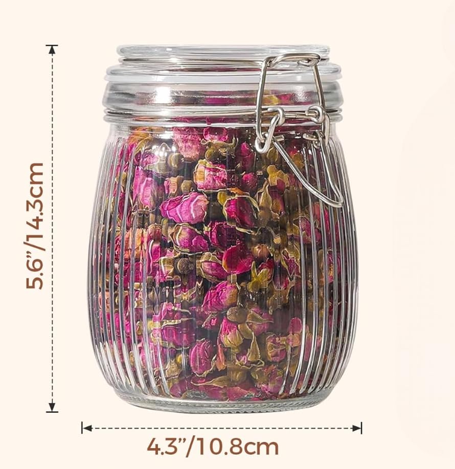 Image of ginoya brothers Airtight Glass jar with lid Storage Containers,Glass Canister, Mason Jars, Small Striped Clip Fastening Jar for Kitchen Canning, Overnight Oats, Pickle, Spice. (3, 750 ML)