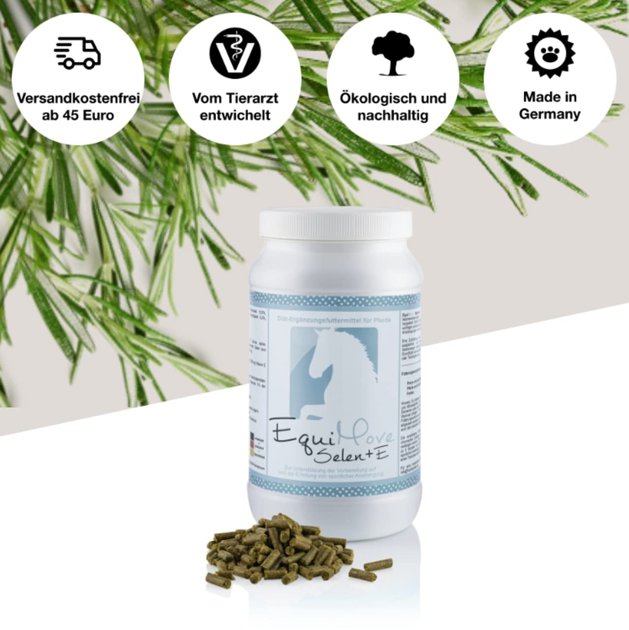 Selen + E, hochdosierte Pellets mit 50.000 mg Vitamin E und 20 mg Selen, für Muskulatur und Ausdauer, gegen Selenmangel und zur Vorbeugung, 1,5 kg aus Deutscher Herstellung