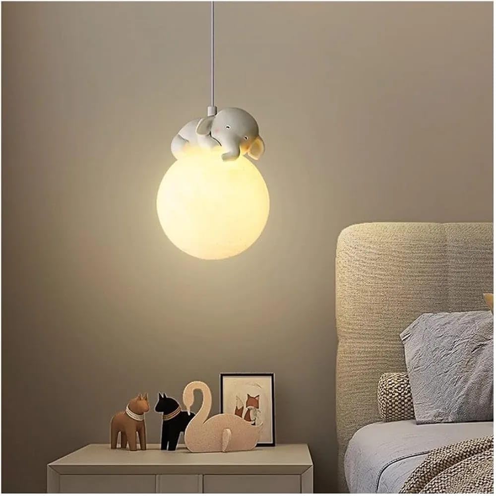 Glowave Cute Animal Shape Glass Sphere Bedside Pendant/Hanging Light Ceiling Lamp Lighting Fixture for Kids' Room - Warm White (Bulb Not Included)(Elephant)