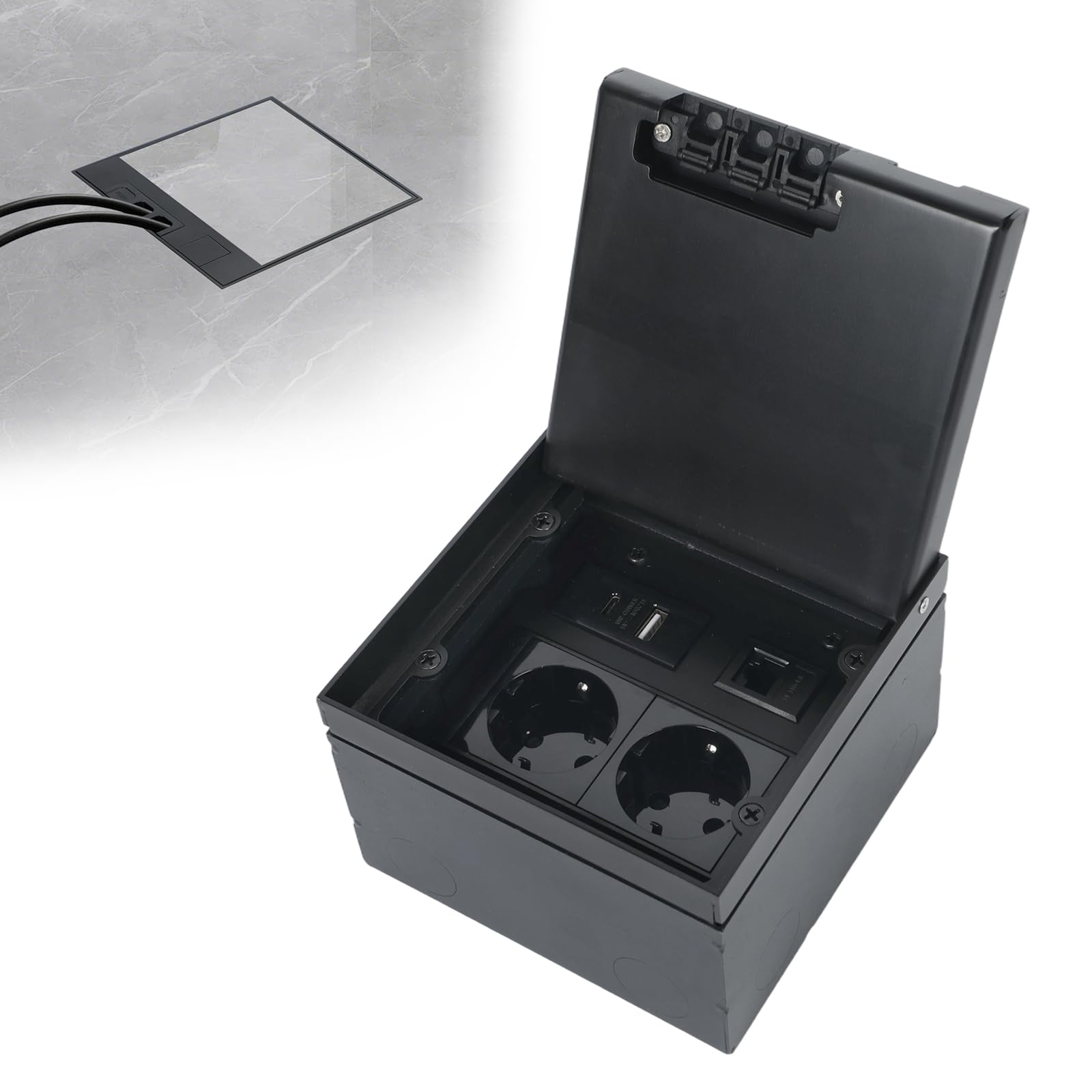 Bodensteckdose Innen, Edelstahl Bodeneinbausteckdose Versenkbare Steckdose mit 2AC und USB, Wasserdichte Einbausteckdose für Zuhause,Büros (Schwarz)