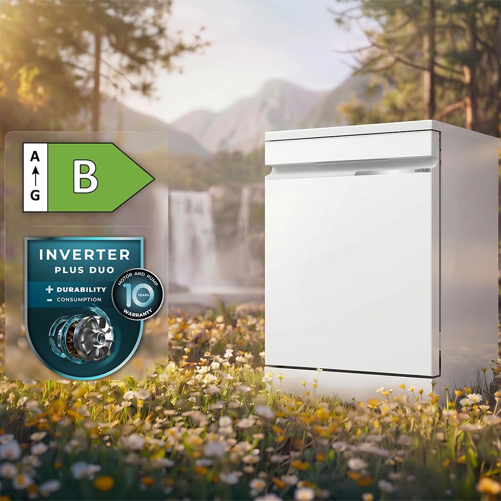 Cecotec Lavavajillas Libre Instalación 60cm 16 Servicios con WiFi Bolero Aguazero 7000 Matt White Glass Connected. Motor Inverter Plus Duo, 16 Programas, Bandeja Cubiertos, Control Voz, Cristal Mate
