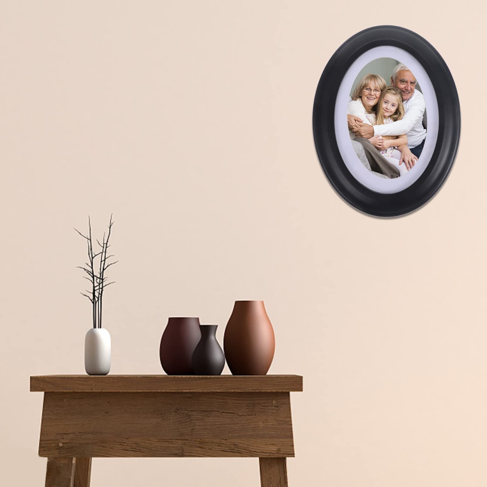 Amazon.co.jp: OUNONA 7インチ 楕円形 木製フォトフレーム 黒 壁掛け用