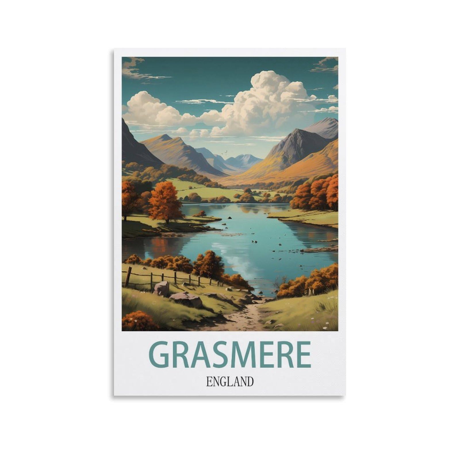 Vintage Metal Tin Sign,Grasmere England,Vintage Tin Sign Metal Retro Art Wall Poster for Home Club Garden Decor 15x30cm