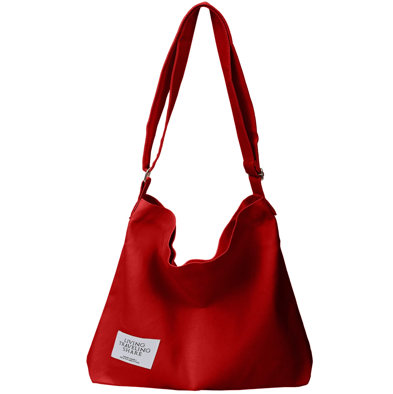 Tchh-Dayup Hobo Bags for Women Canvas Crossbody Tote Large Handbags, Red, Medium