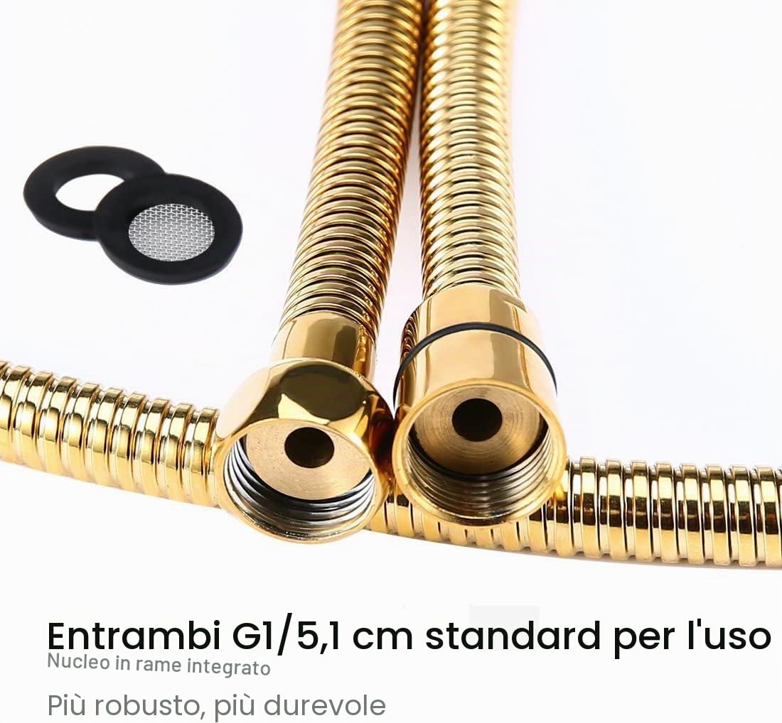 Tubo doccia dorato per doccetta doccia, Tubo flessibile per doccia oro 1,5M in acciaio INOX, Anti-nick, regolabile, cromato