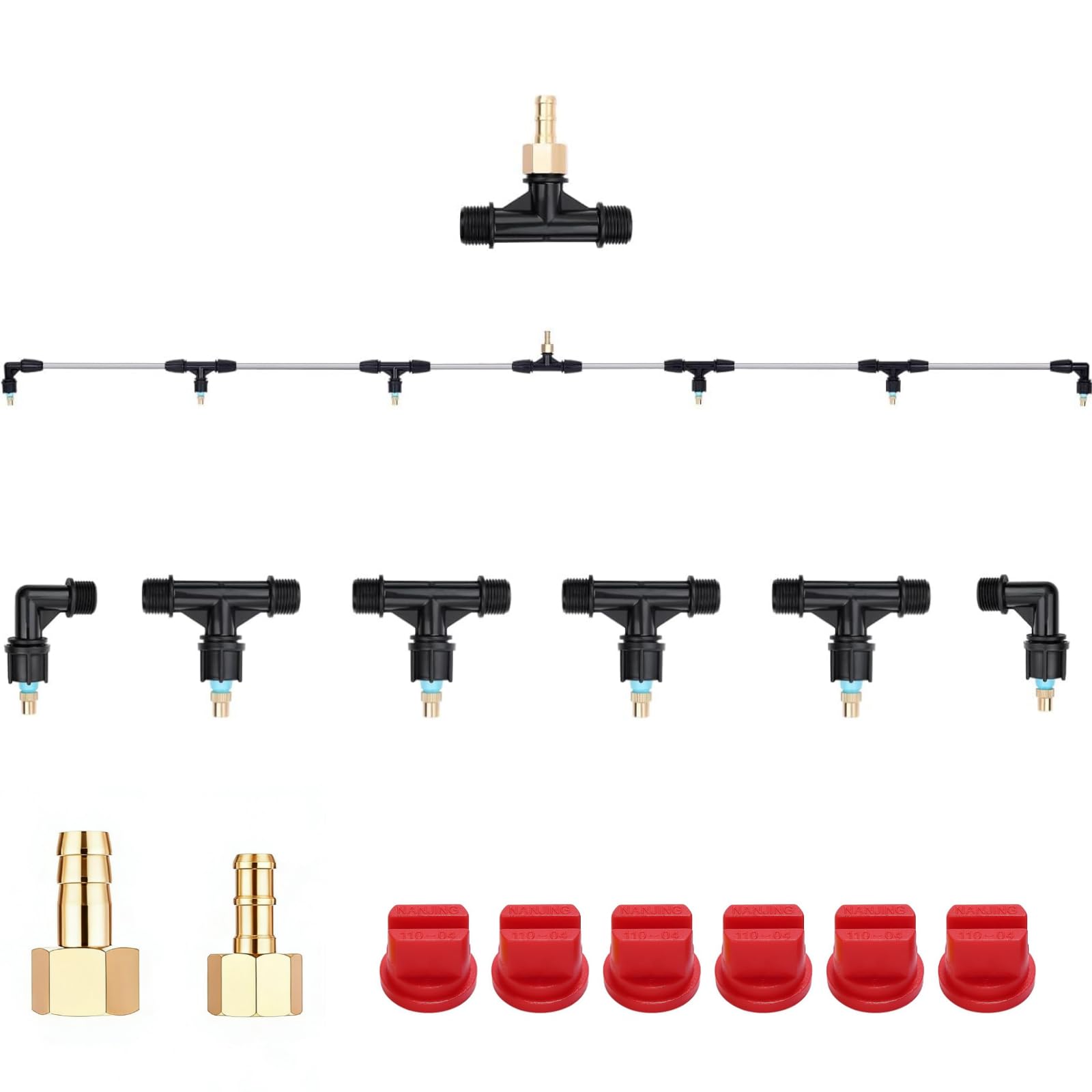 6-Nozzle Poly Boom Wand with 3/8" 1/2" Brass Fitting, 7.5 Ft. ATV sprayer Boom, Wide-Coverage Agricultural & Lawn Spray Attachment for Tractors/UTVs (Metal Wand)