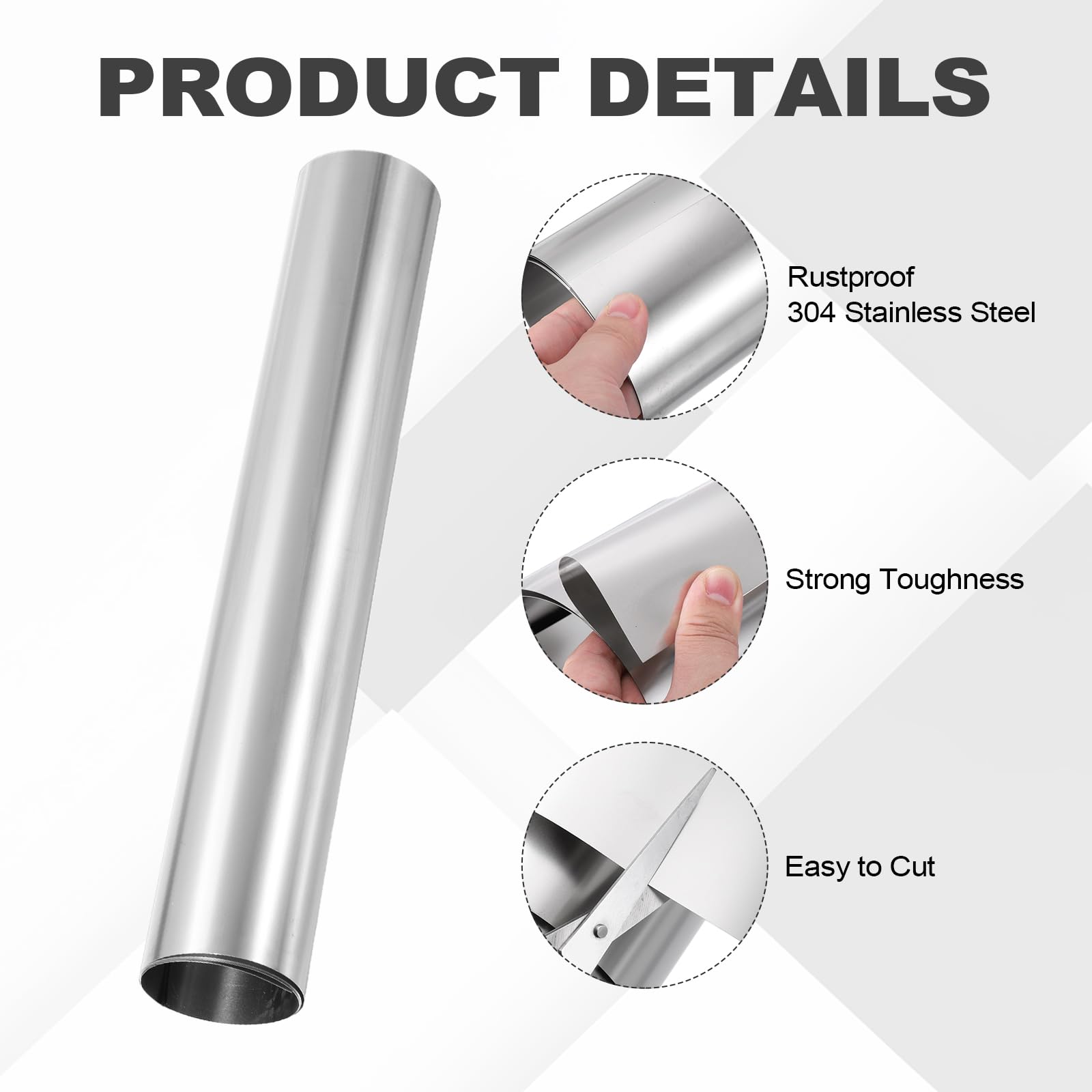 QUARKZMAN Rouleau De Feuille D'Acier Inoxydable 304 0.05mm x 300mm x 1m Bande Metallique Plaque D'Acier Inoxydable Feuille Pour Cuisine Equipement Electronique, Ton Argenté