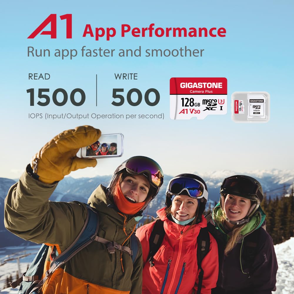 GIGASTONE Micro SD 128 GB, Camera Plus Serie, Set da 5, A1 U3 C10 UHS-1, Per GoPro Fotocamera Videocamera, Velocit? Fino a 100/50 MB/s, con Adattatore Scheda SD