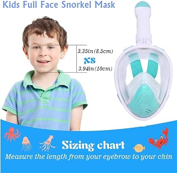 Snorkel Mask for Kids,Full Face Diving Mask Anti-Fog, Anti-Leak Dry Top Snorkel Set for Children Aged 5-14