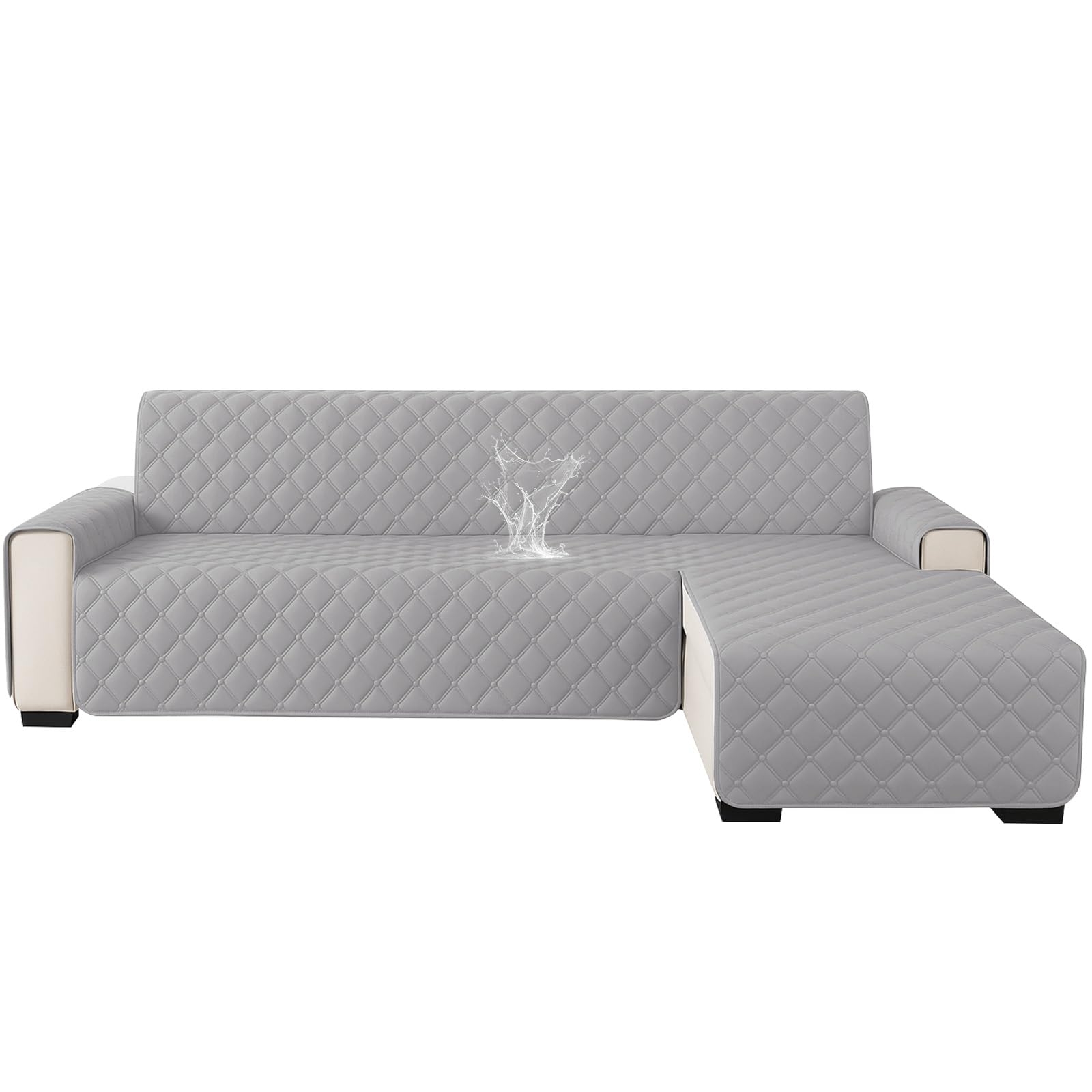 Ystyle Impermeable Fundas para Sofa Chaise Longue 2 Plazas(L 210 CM), Fundas Sofa Chaise Longue Izquierda/Derecha Universal Reversible, Cubre Sofa Chaise Longue Anti Gatos y Perro, Gris Claro Global Recycled Standard Global Recycled Standard Global Recycled Standard