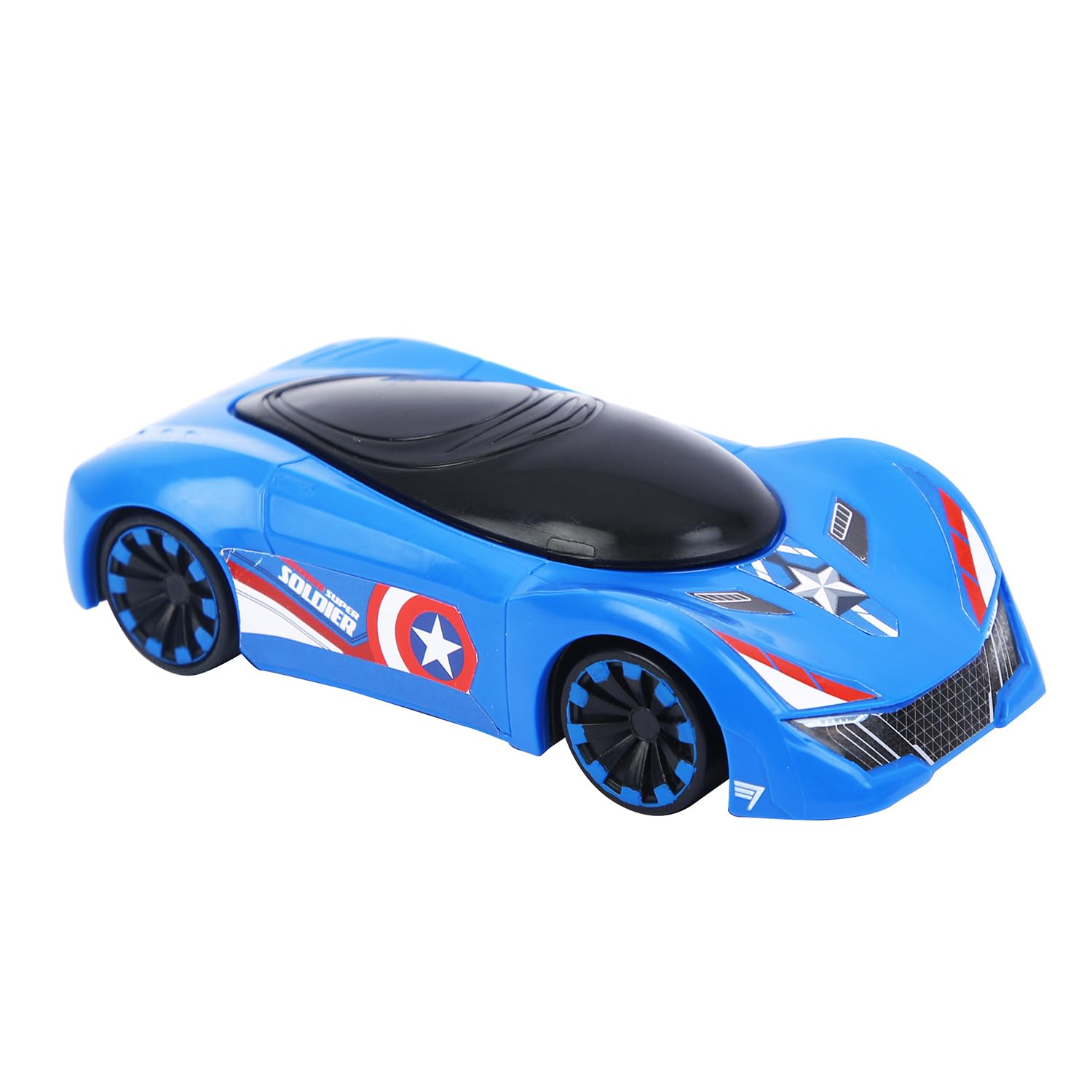 SKOODLE Marvel Pull-Back Hyper Car for Kids - Captain America Edition, Marvel Inspired Toy Cars with Sturdy and Long-Lasting Construction, Enhances Motor Skills and Fun Vehicle Toy for Gifting - Blue