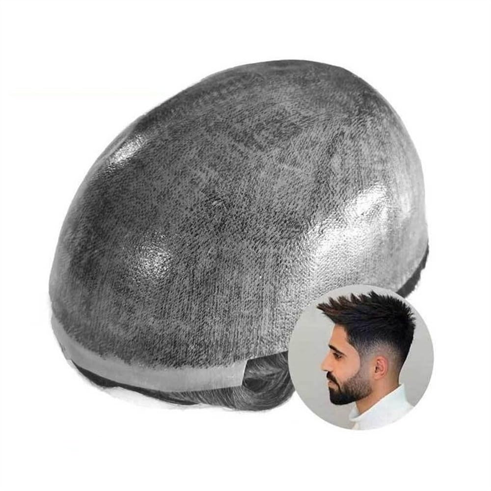 Tupé de pelo para hombres Tupé for hombres, 0,1-0,12 mm, sistema de reemplazo de cabello humano indio, base de PU, prótesis de cabello suave for hombres, inyección de piel fina Sistema de cabello para