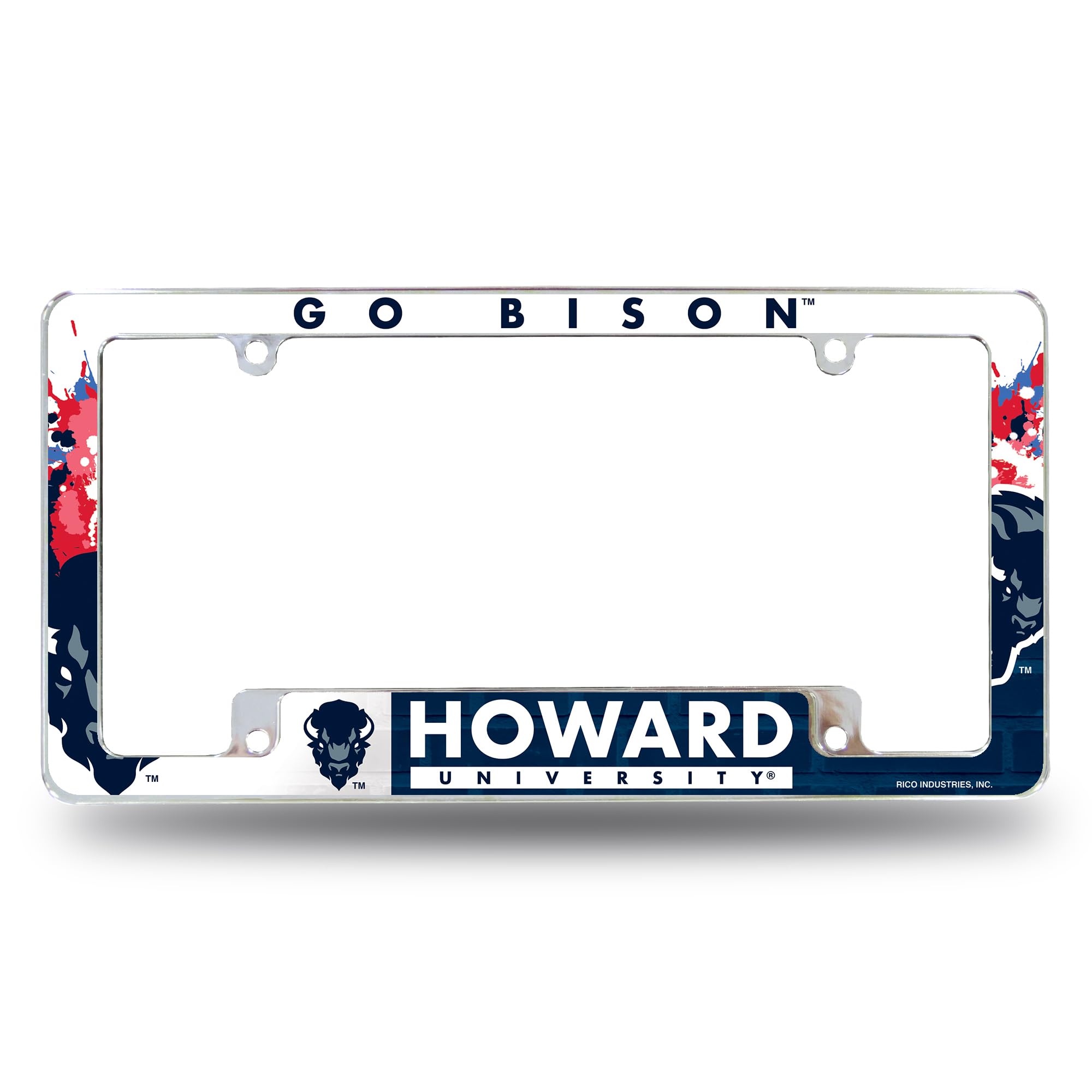 Rico Industries NCAA Howard Bison Primary 12" x 6" Chrome All Over Automotive License Plate Frame for Car/Truck/SUV