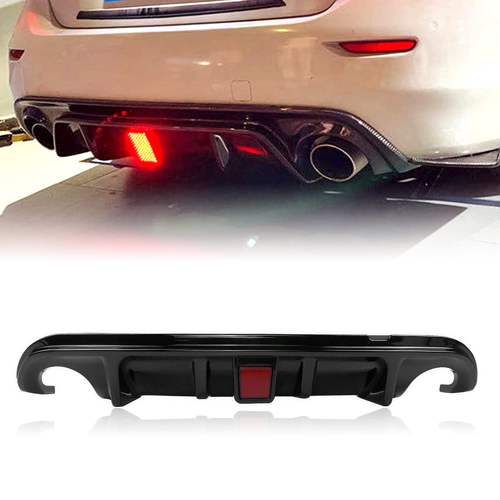 Carbon Look Rear Bumper Diffuser With Red LED Light For Infiniti Q50 2014-2017 – ABS