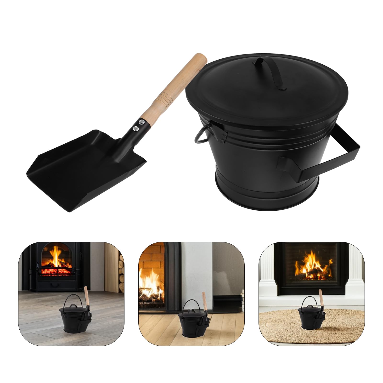 Toyvian Set Secchio per Cenere del Focolare in Metallo con Coperchio e Pala, Attrezzi per Braciere da Giardino, Contenitore Ignifugo per Rimozione Cenere Calda, per Stufa a Legna e Pellet