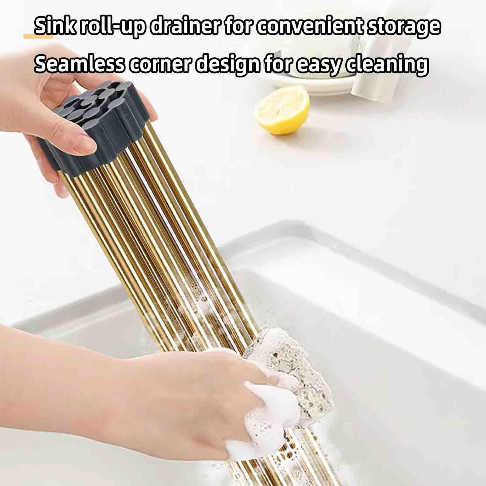 JUSHZ Abtropfgestell Geschirr Geschirrabtropfgestell Abtropfständer Abtropfgitter Spüle Geschirrständer Dish Drying Rack Geschirrkorb Besteckkorb Faltbar Klappbar Gold Edelstahl (Gold,480x340mm)