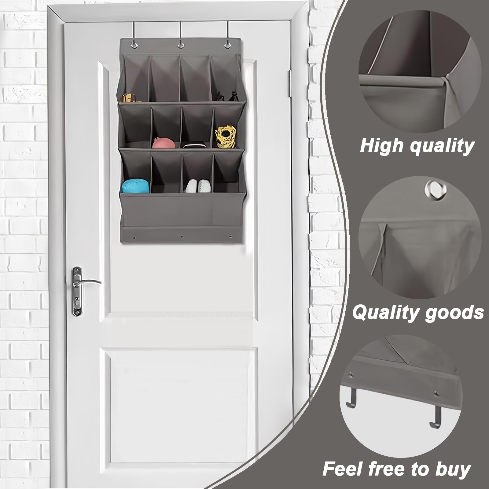 Organizer per scarpe sopra la porta: 12 tasche, organizer per scarpe da appendere con 6 ganci, salvaspazio, per scarpe, per scarpe, accessori per la casa, ecc, WLQ-RA121-GD