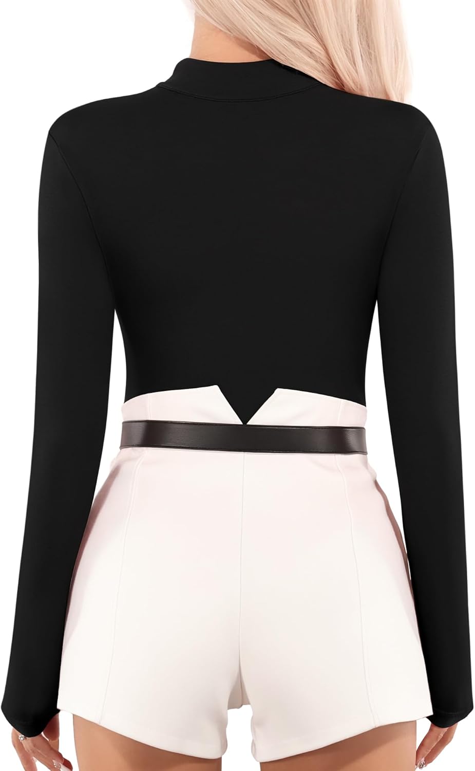 MANGOPOP Long Sleeve Body Suit Mock Turtle Neck Zip Up Bodysuit for Women Ribbed Deep V Sexy Bodysuit Shirts - Image 4