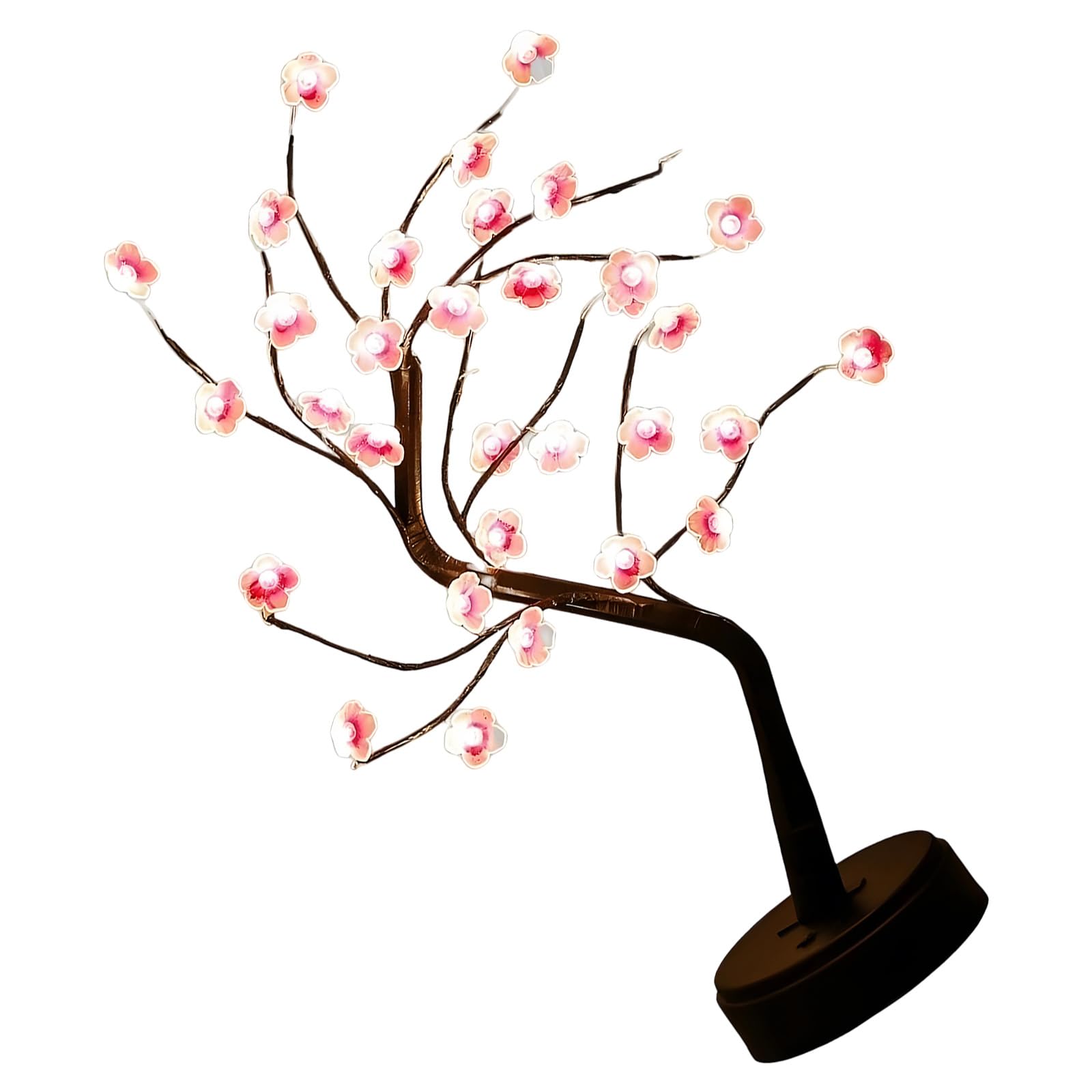 Leuchtender Kirschblütenbaum 19 in / 48 cm, Schwarze Zweige Deko, LED-Lampe mit Fernbedienung, USB- und Batteriebetrieb, für Tisch und Innenraum, Sockel 4,7 in / 12 cm Durchmesser