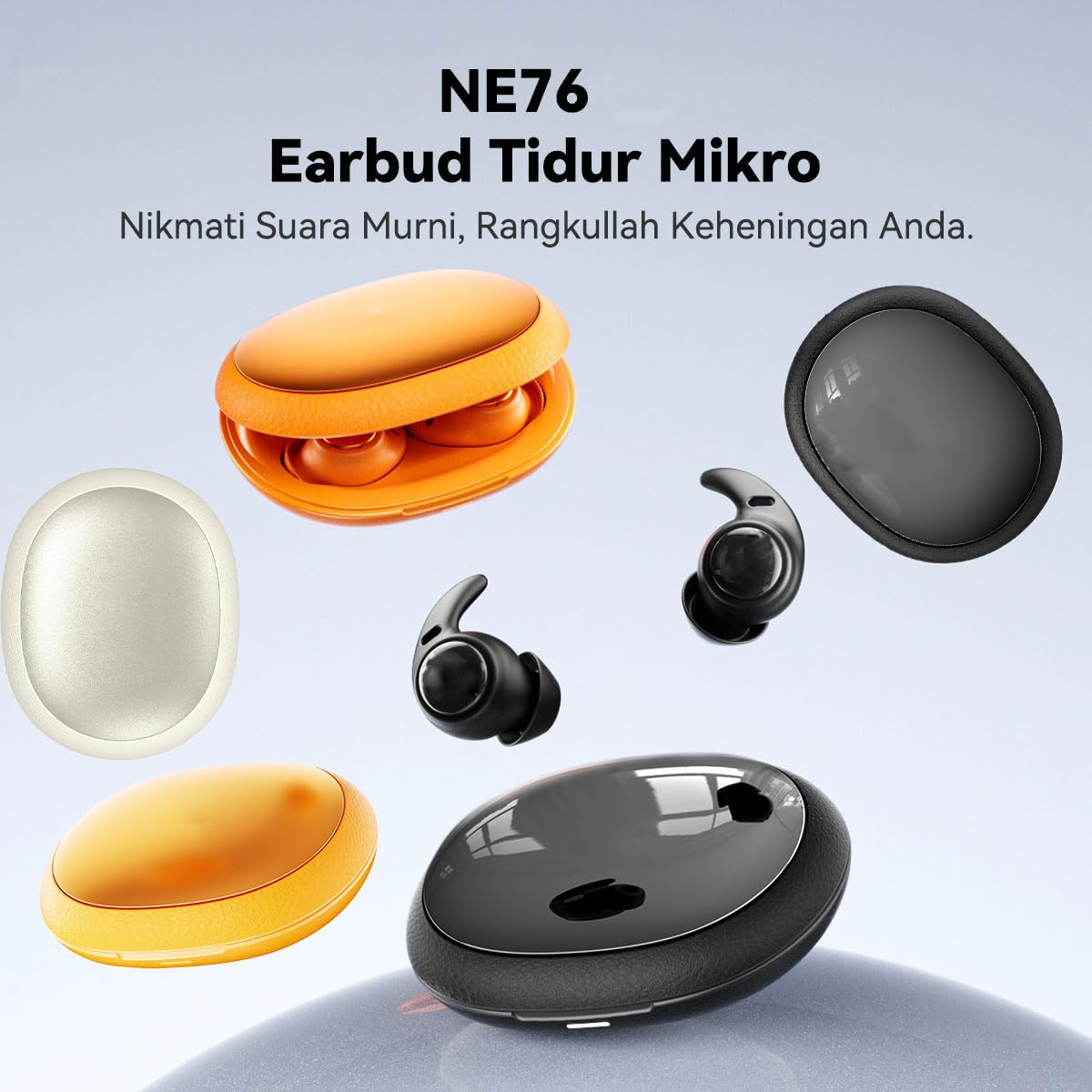 NE76 Écouteurs Sommeil pour Dormir sur Le Côté, Bluetooth Sans Fil Ecouteur Traducteur Instantané, Charge de 165 Langues, Mini écouteurs de sommeil, Adapté aux voyages, aux étude et aux réunion-Orange