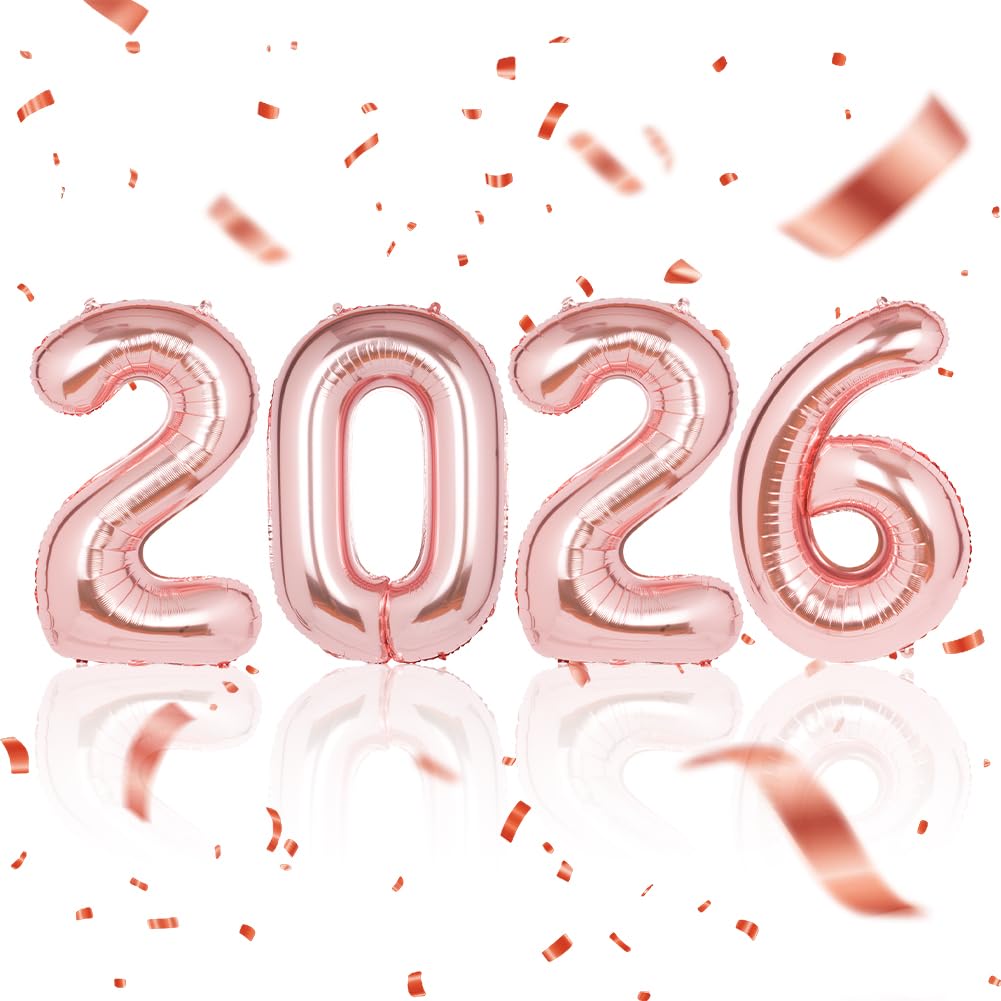 AOOSU 2026 Balloons, 40Inch Large Foil Number 2026 Balloons Happy New Year, Large Foil Balloon for New Year Eva Graduation Supplies Decorations Banner for Party for Girls Boys Kids Adults Rose Gold