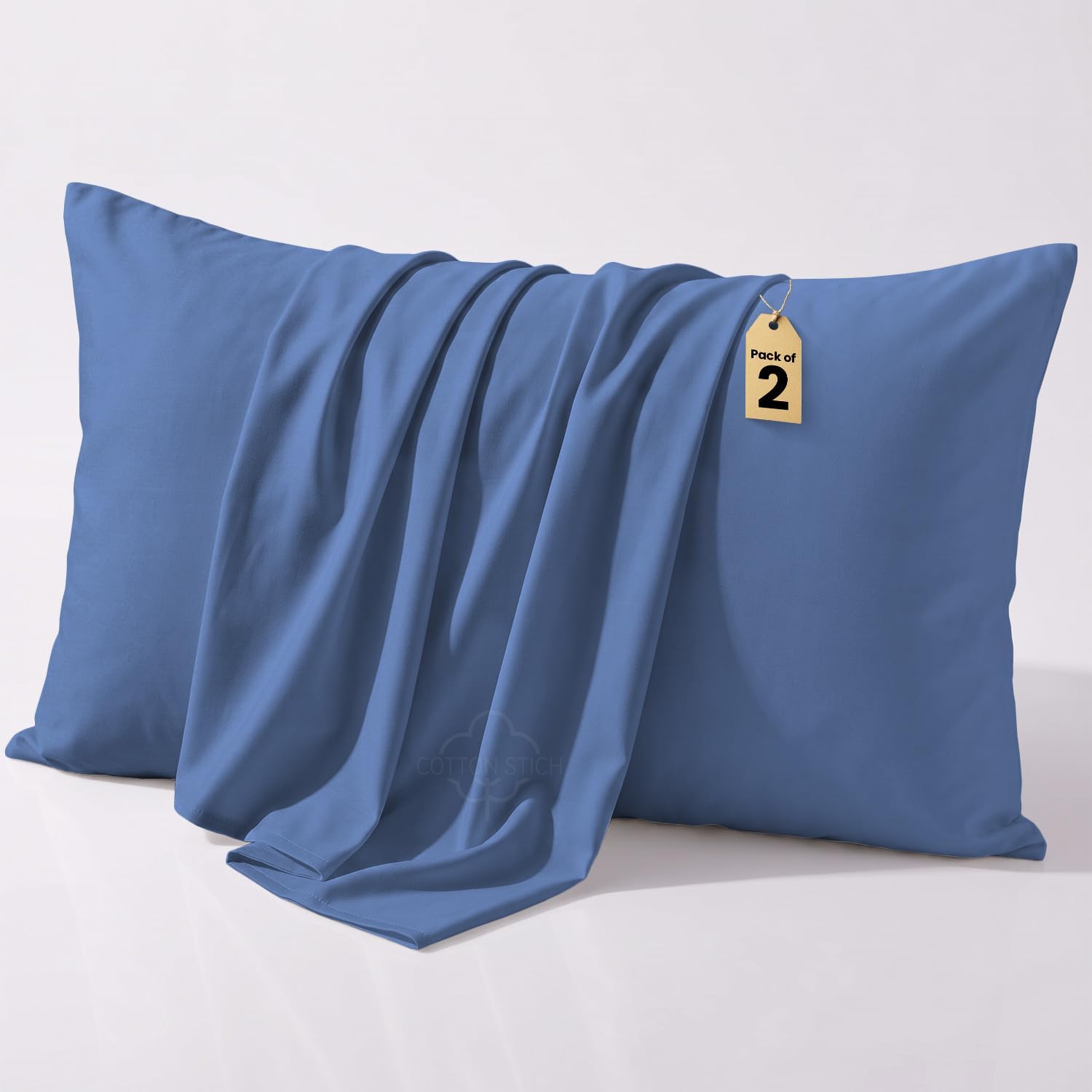 COTTON STICH™ Toddler Pillowcase 12x16 Set of 2, Comfort Cotton Kids Pillow Cover, Hidden Zipper, Breathable Toddler Bedding for Travel, Daycare & Preschool, Small Mini Pillowcase-Medium Blue