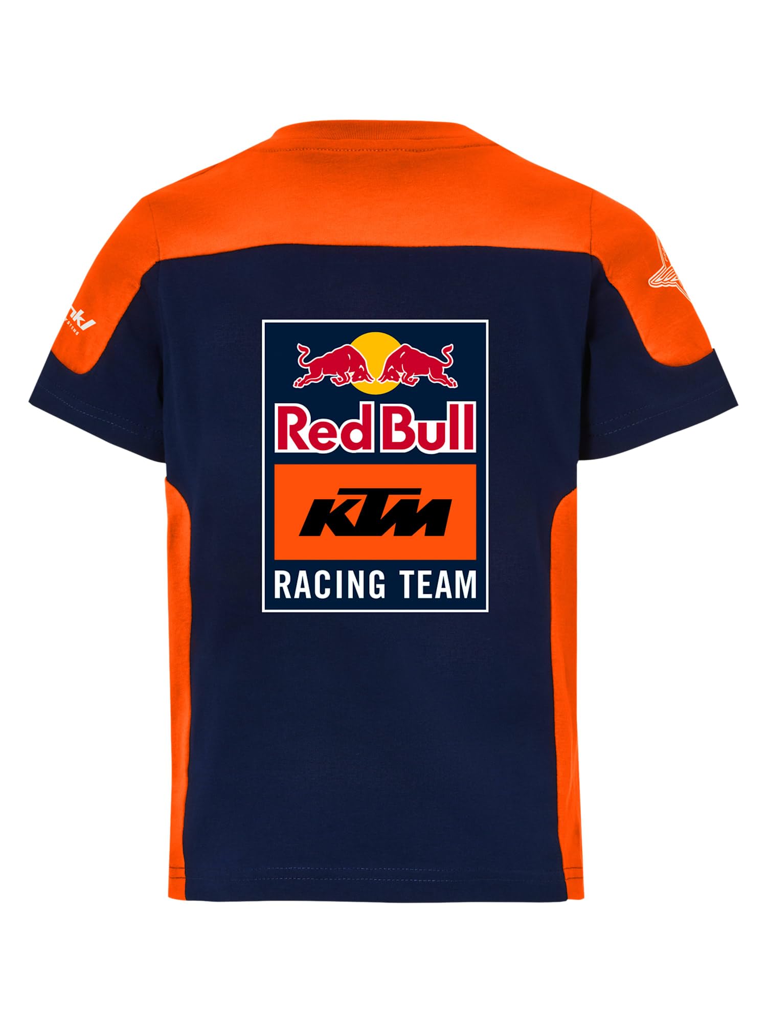 Red Bul Energy Wear RB KTM Kinder T-Shirt Replica Team in blau/orange, Offizieller Fanartikel, Kids Shirt mit Logos & kontrastfarbenen Ärmeln, 100% Baumwolle