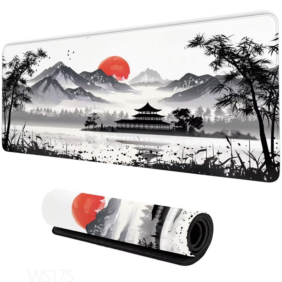 Alfombrilla Ratón XXL 1600x800x3mm, Alfombrilla Ratón negro Alfombrilla Escritorio, pintura de tinta Alfombrilla Raton, con Superficie Base de Goma Antideslizante, Alfombrilla Ratón Gaming WS-175