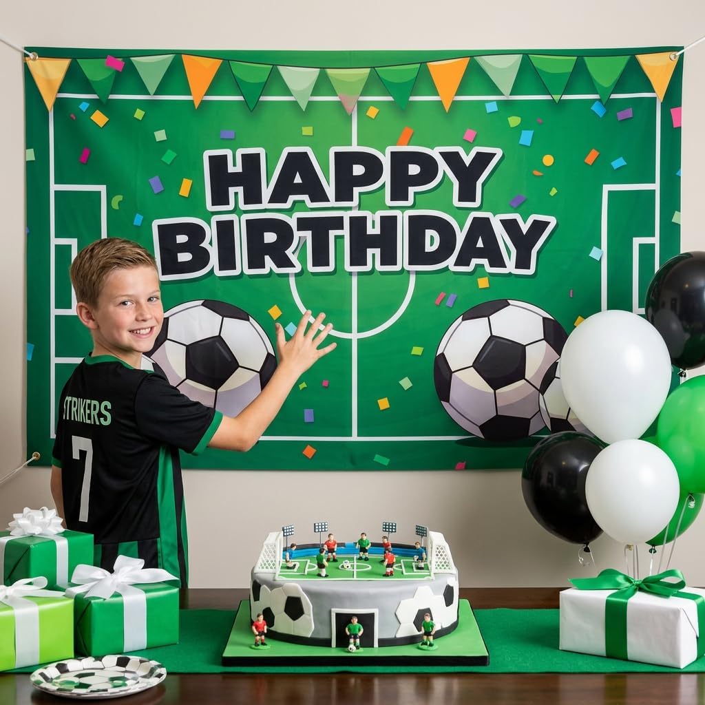 Colorful Soccer - Themed Banner Decorative Party Decoration for Kids Birthday Party Football - Themed Celebration Indoor Party 70.9 * 43.3 INCH (B) image 5