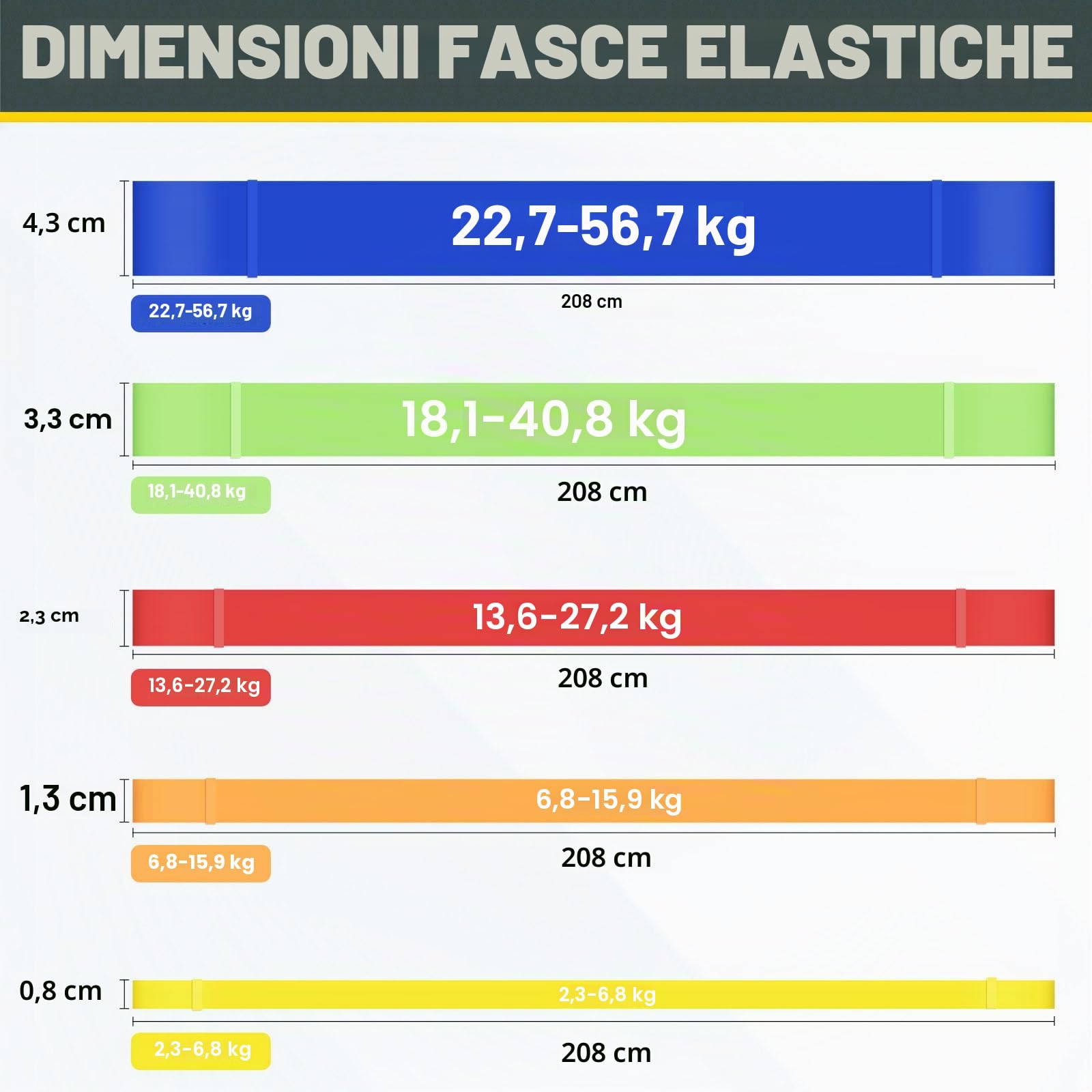 YOVKOK Elastici Fitness set di 5 Livelli di Resistenza,bande elastiche con Ancoraggio Porta,elastiche fitness,Elastici Palestra Adatte per Uomo e Donna,Stretching,Pilates,yoga