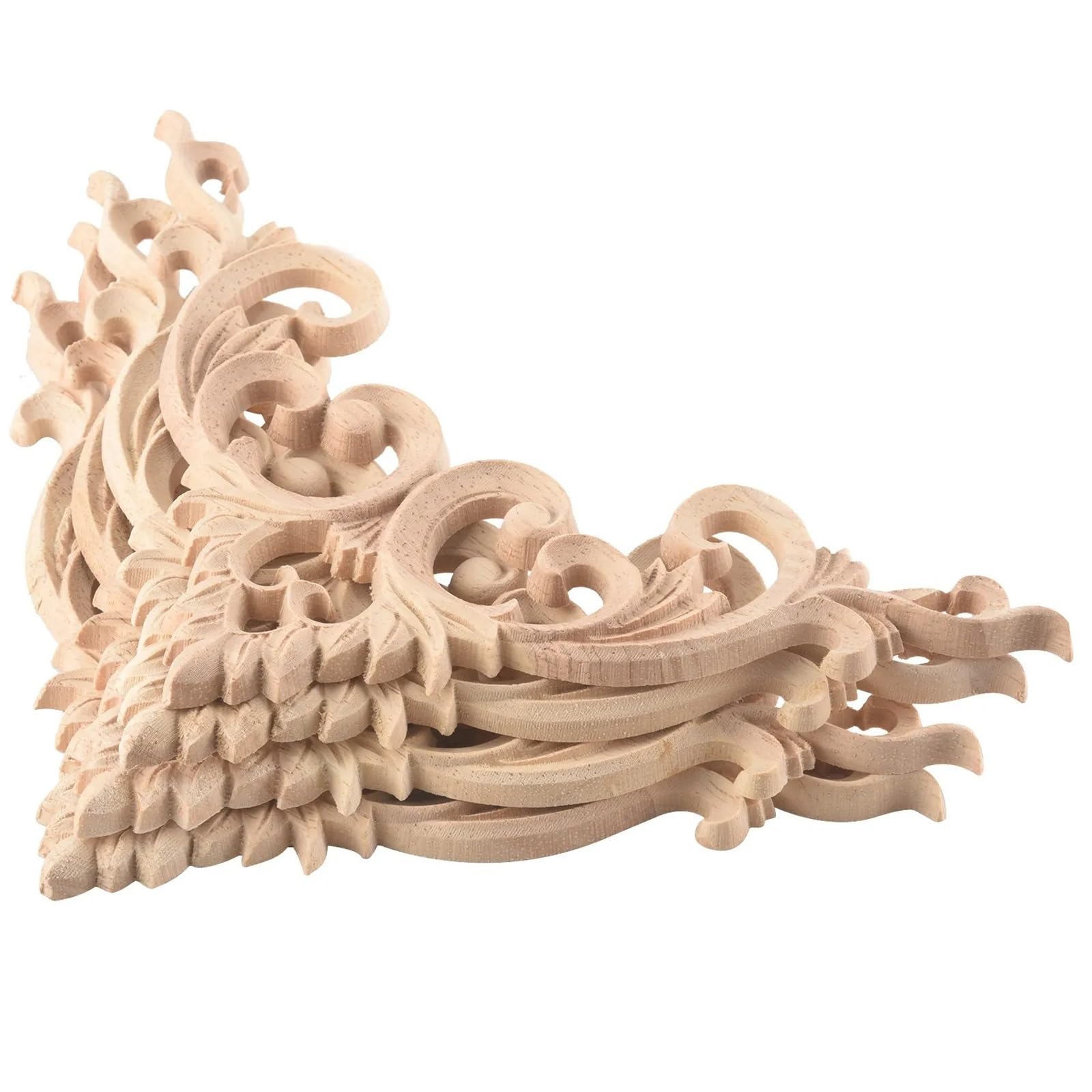 Wood Appliques Wood Carved Corner Onlay Applique 4Pcs/Set Unpainted Frame Cupboard Cabinet Decal for Home Furniture Decoration 15cm