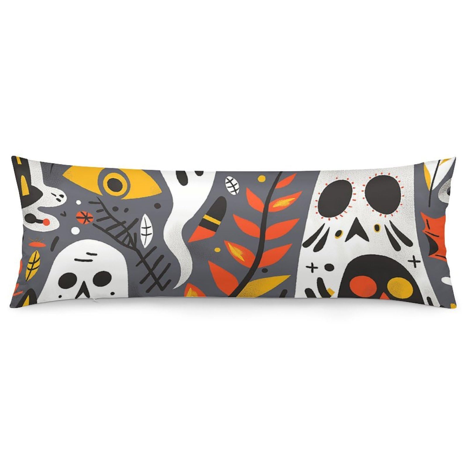 2 Pack Pillow Cases for Hair and Skin, Soft Breathable Pillow Case Covers with Hidden Zipper, Ghost Skull Pattern Pillowcase 20"x54" Pillow Covers for Sleeping Gift