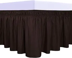 PureFit Wrap Around Ruffled Bed Skirt with Adjustable Elastic Belt - 18 Inch Drop Easy to Put On, Wrinkle Free Bedskirt Dust Ruffles, Bed Frame Cover for Twin,Twin XL and Full Size Beds, Chocolate