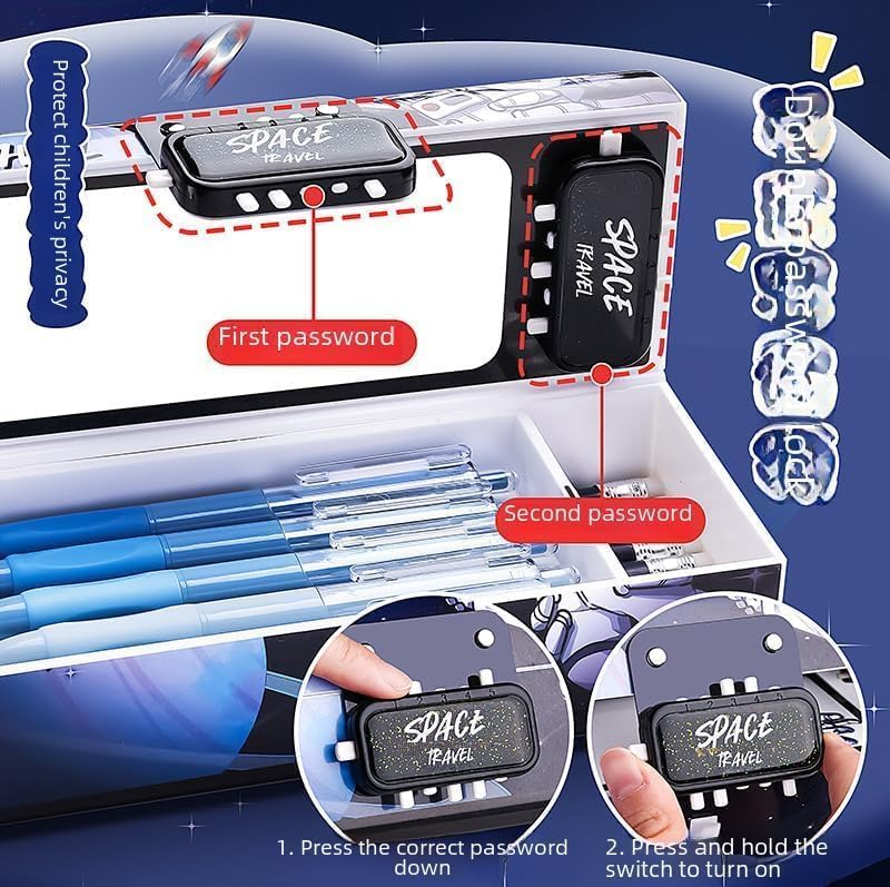 Image of WORSHIPER Panda Pencil Case Suitcase Style Password Lock Pencil Case, Multi-Layer Pencil Box for Kids, Boys, Girls, Stationary Organizer Box, Birthday Return Gift for Kids(Panda Theme)