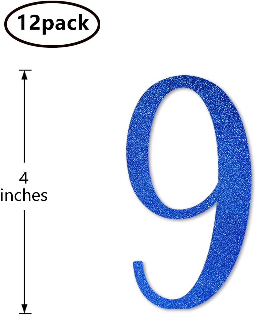 Blue Glitter 9th Birthday Centerpiece Sticks, 12-Pack Number 9 Table Topper Anniversary Party Decorations - Image 2
