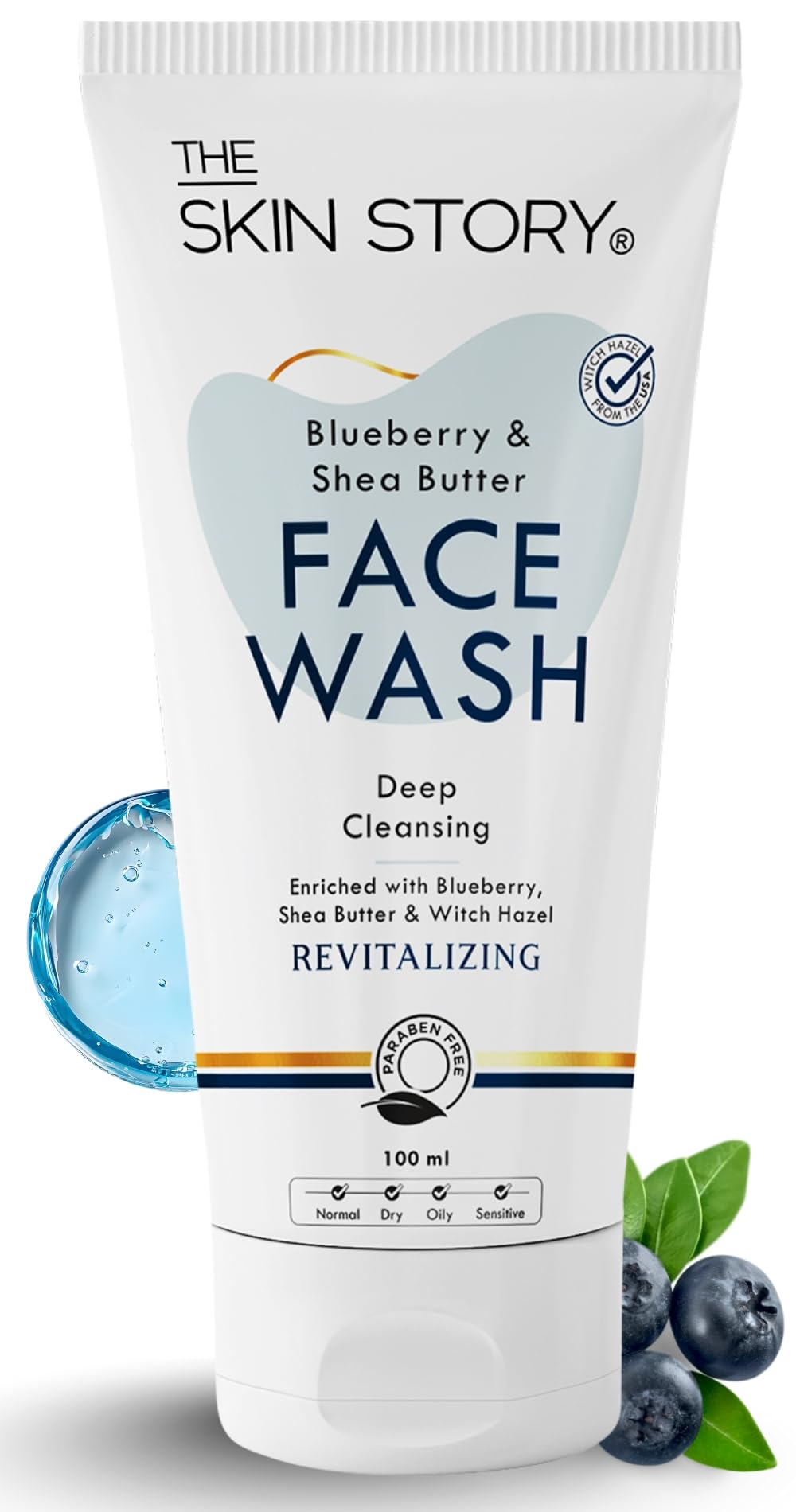 Blueberry Face Wash for Deep Cleansing & Moisturizing, Minimizes Pores With Witch Hazel Gel Based, Paraben Free Gentle Facewash For All Skin Types 100ml