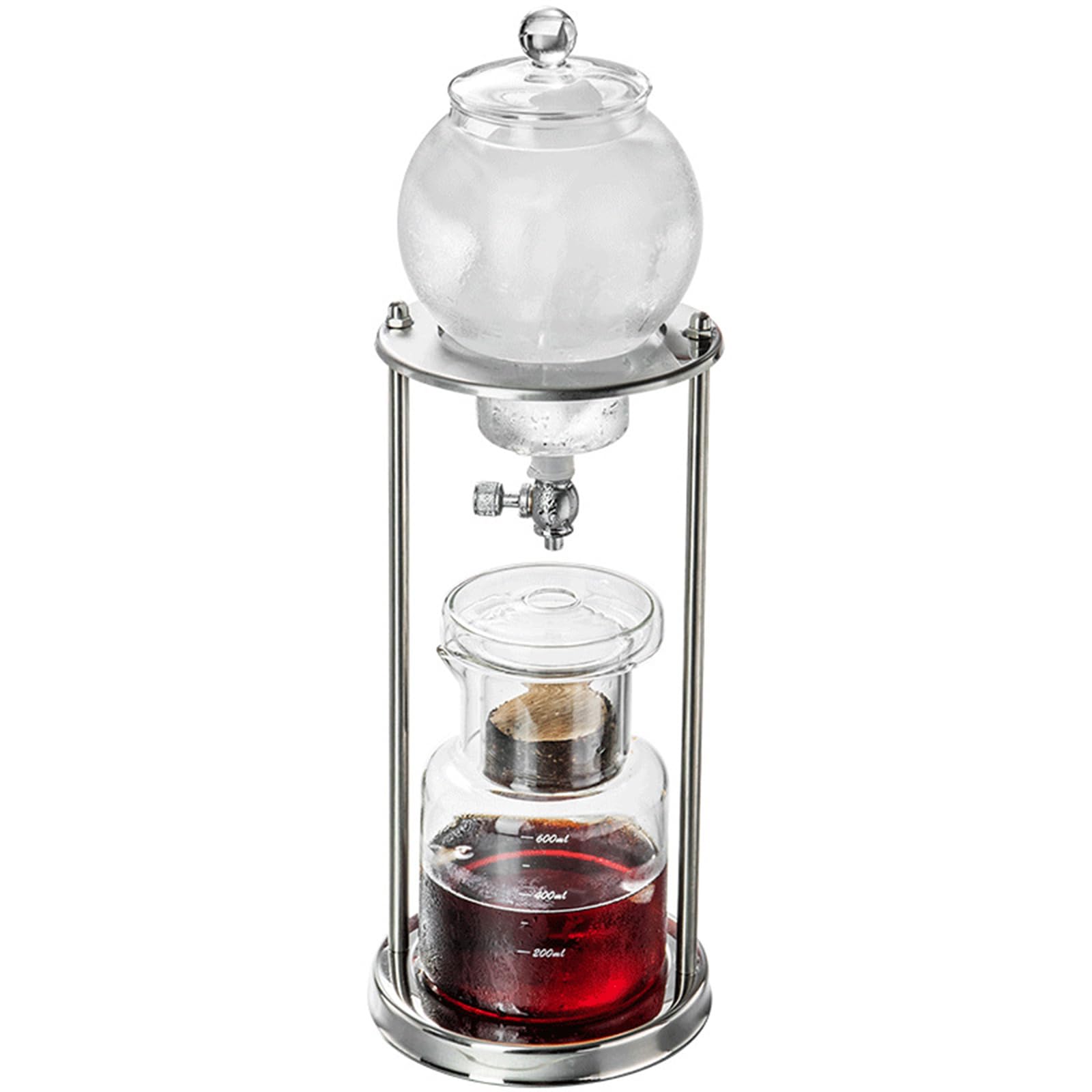 Caffettiera a goccia con ghiaccio da 600 ml, Caffettiera a goccia con ghiaccio freddo, 1-6 tazze, Valvola regolabile, Portapolvere in vetro borosilicato alto, Per casa, ufficio, bar, ristorante