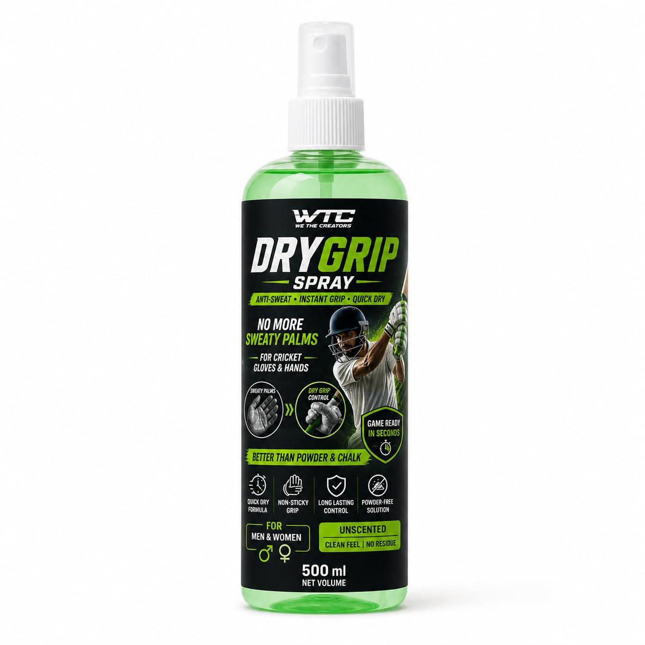 WTC DryGrip Spray for Cricket Gloves & Hands | Anti-Sweat Grip Enhancer | Quick Dry, Non-Sticky Formula | Better Than Powder & Chalk | 250 ml | Quick Dry Technology-image-8