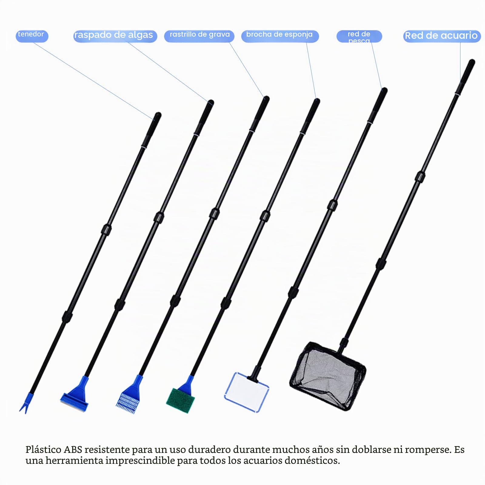 Coolty 9 en 1 Kit de Herramientas de Limpieza de acuarios rastrillo de Grava, rastrillo de Plantas, Esponja raspadora y Kit de Herramientas de Acuario de Acero Inoxidable