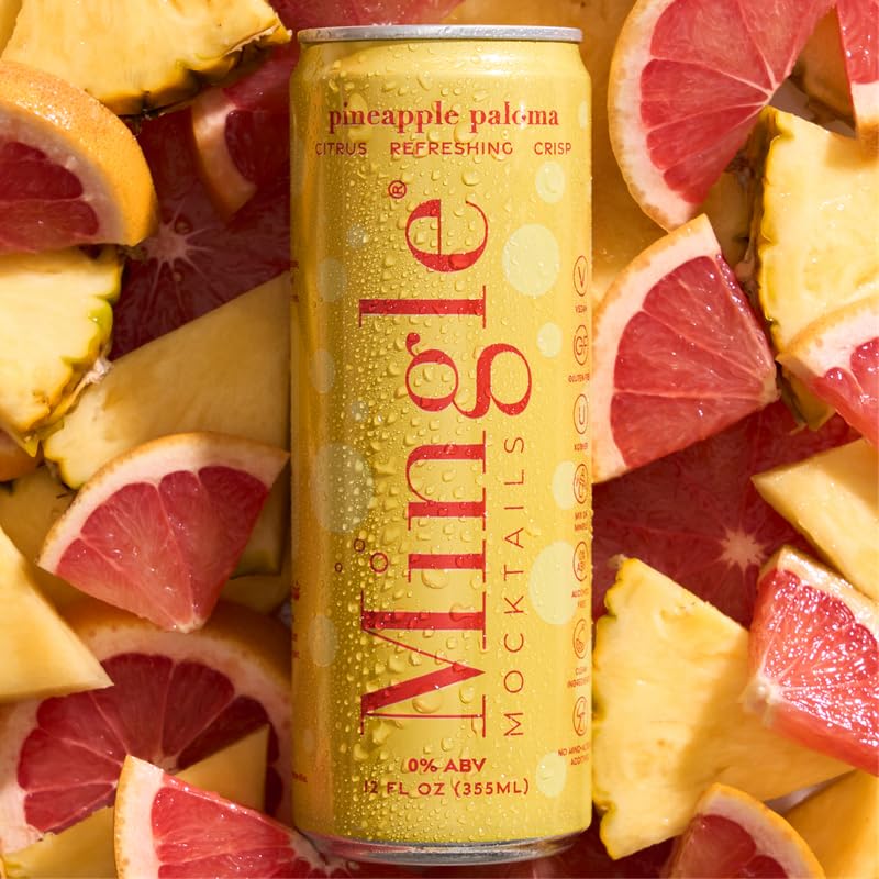 Mingle Mocktails Pineapple Paloma, Non Alcoholic Drinks, Alcohol Alternative Pre-Mixed Drinks Made with Real Juice, Canned Mocktails or Cocktail Drink Mixer, Gluten Free, Vegan, 24 Pack 12 fl oz Cans