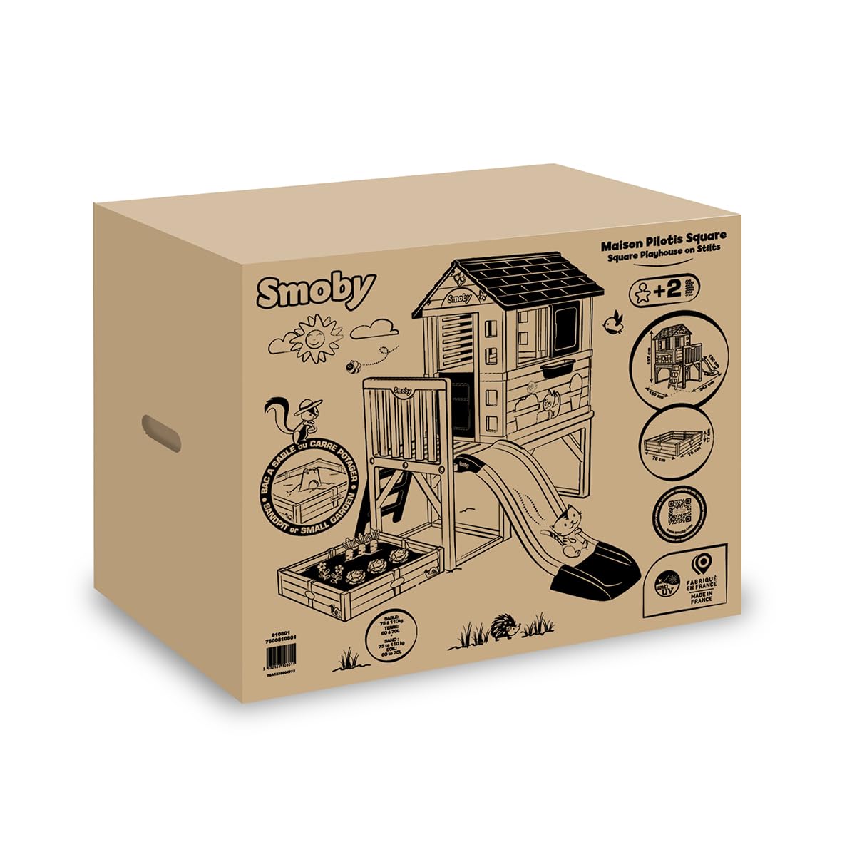 Smoby – Stelzenhaus - Spielhaus mit Rutsche & Sandkasten, mit Fenstern, Tür, Veranda, Leiter, für Jungen und Mädchen ab 2 Jahren