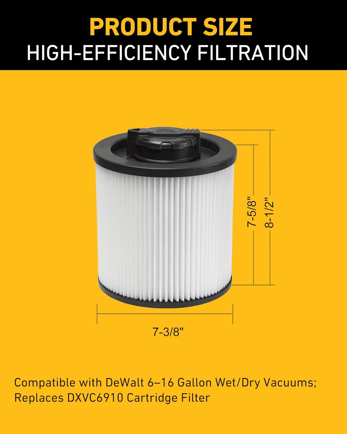 2-Pack Replacement Filter Compatible with Dewalt DXVC6910, Fits 6–16 Gallon Wet/Dry Shop Vacuum Models