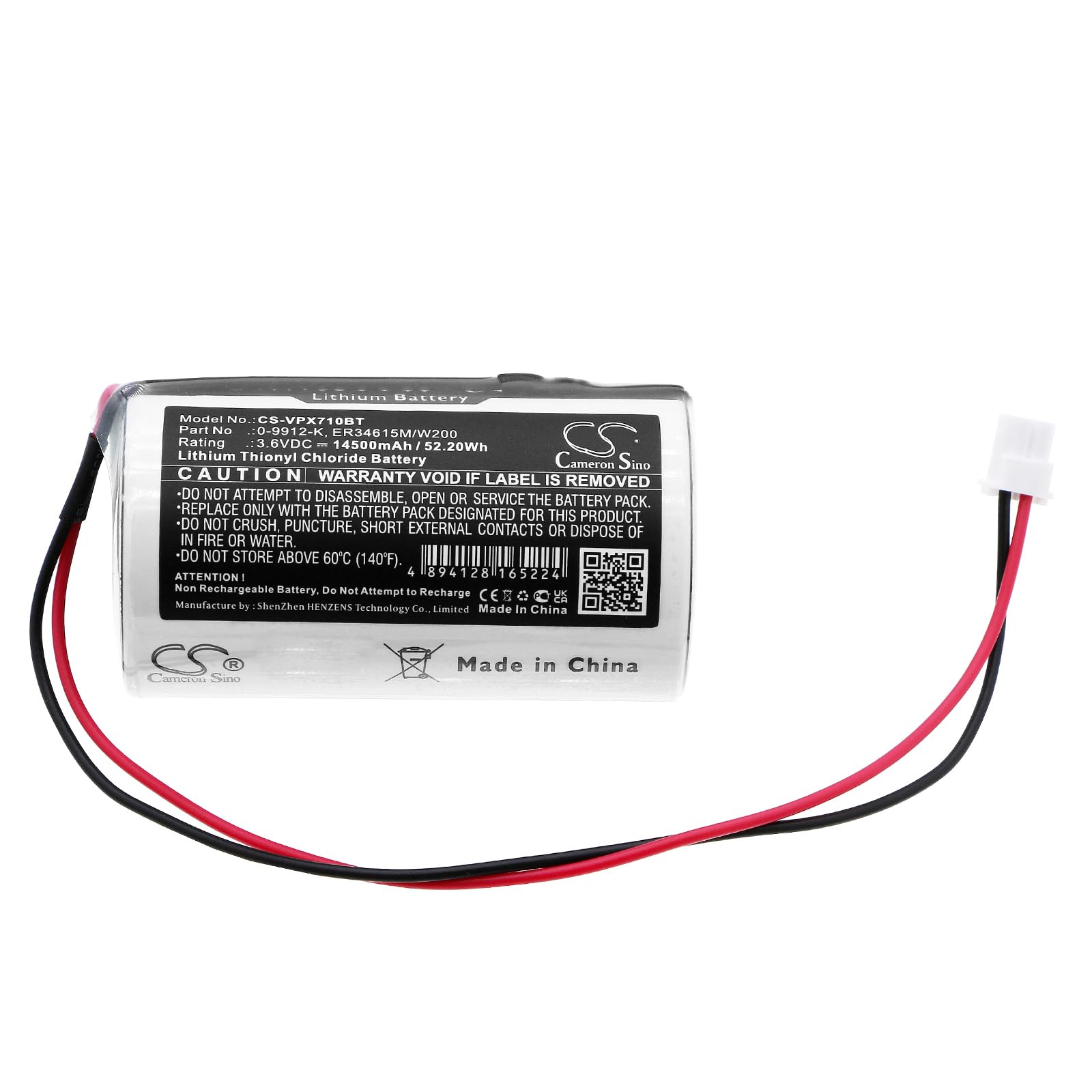 TECHTEK Batteries Compatible avec [Visonic] MC-S710, MC-S720, MCS-730 remplace 0-9912-K, pour ER34615M/W200 FBA, Noir