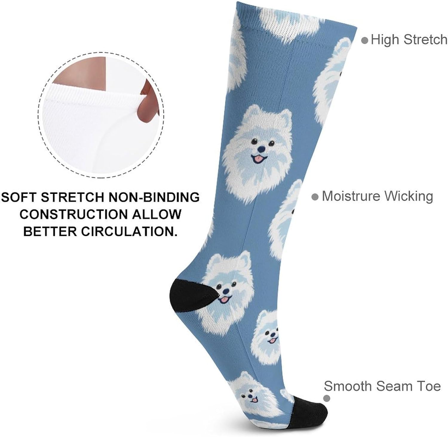 Funny Pomeranian Dog Knee High Socks Athletic Long Stockings Sport Casual Crew Tube Sock Boot