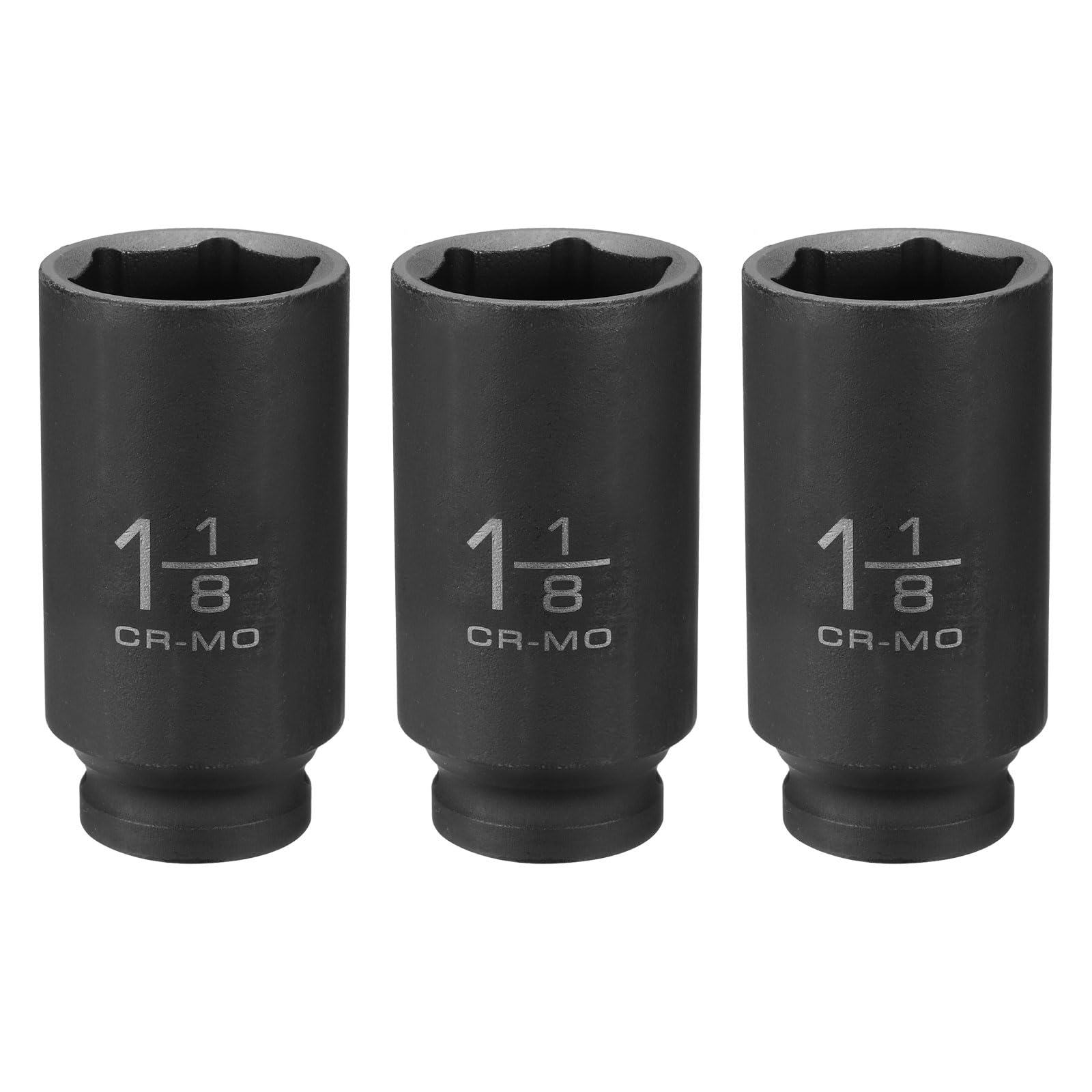sourcing map 3pcs 6 Point Shallow Impact Socket 1-1/8" Socket 1/2" Square Drive 78mm (3.1") Long 40CRMO for Home Auto Axle Hex Nuts Bolts Repair, Black